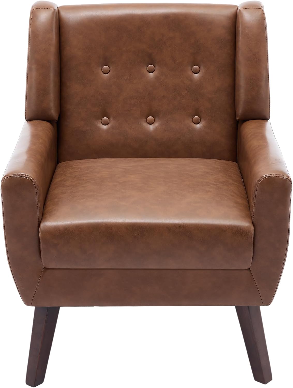 PU Leather Accent Chair, Modern Upholstered Armchair, Coffee | Comfy Wingback Chair with Removable Cushion, Wood Frame, Button Tufted Living Room Chair Bedroom Side Reading Seat