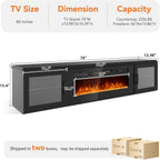 70" Floating TV Stand with 36" Electric Fireplace, Wall Mounted Fireplace Entertainment Center with Storage for TVs Up to 80",WI-FI Enable Fireplace TV Stand for Living Room,Black&Black
