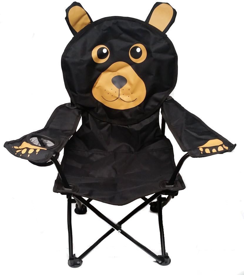 Wilcor Kids Folding Camp Chair with Cup Holder and Carry Bag - Black Bear