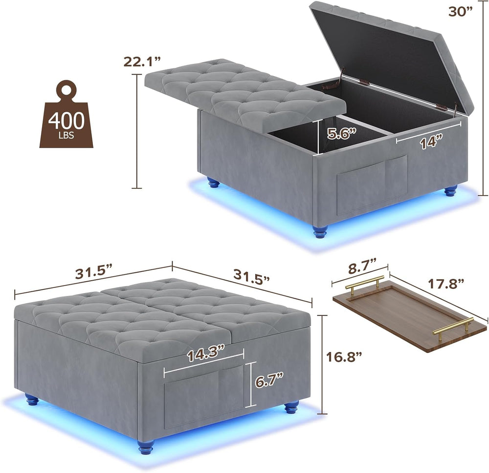 Dnxao Ottoman Coffee Table with Storage and Tray for Living Room, Gray | Tuft...
