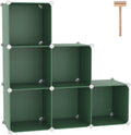 C&AHOME 6-Cube Storage Organizer, Stackable Storage Cubes Shelves, Portable Bookshelf, Plastic Clothing Storage Closet Organizer, DIY Modular Shelving Units for Wardrobe, Home, Green
