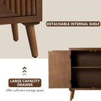COSIEST 30" W Storage Cabinet with Doors and Shelves, Mid-Century Cabinet with Adjustable Shelf, Accent Sideboard for Kitchen, Dining Room, Living Room, or Hallway (Brown, Line Pattern)