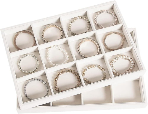 2pcs/Set Velvet Jewelry Tray, 12 Grids Large Storage Tray for Bracelet Bangle Beads Display, Jewellery Organizer Box Tray for Home Drawer or Shop Store Selling Show (Beige Velvet)