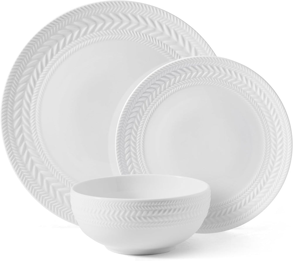 Pfaltzgraff Josephine 24-Piece Dinnerware Set, Porcelain Dish Set with Emboss...