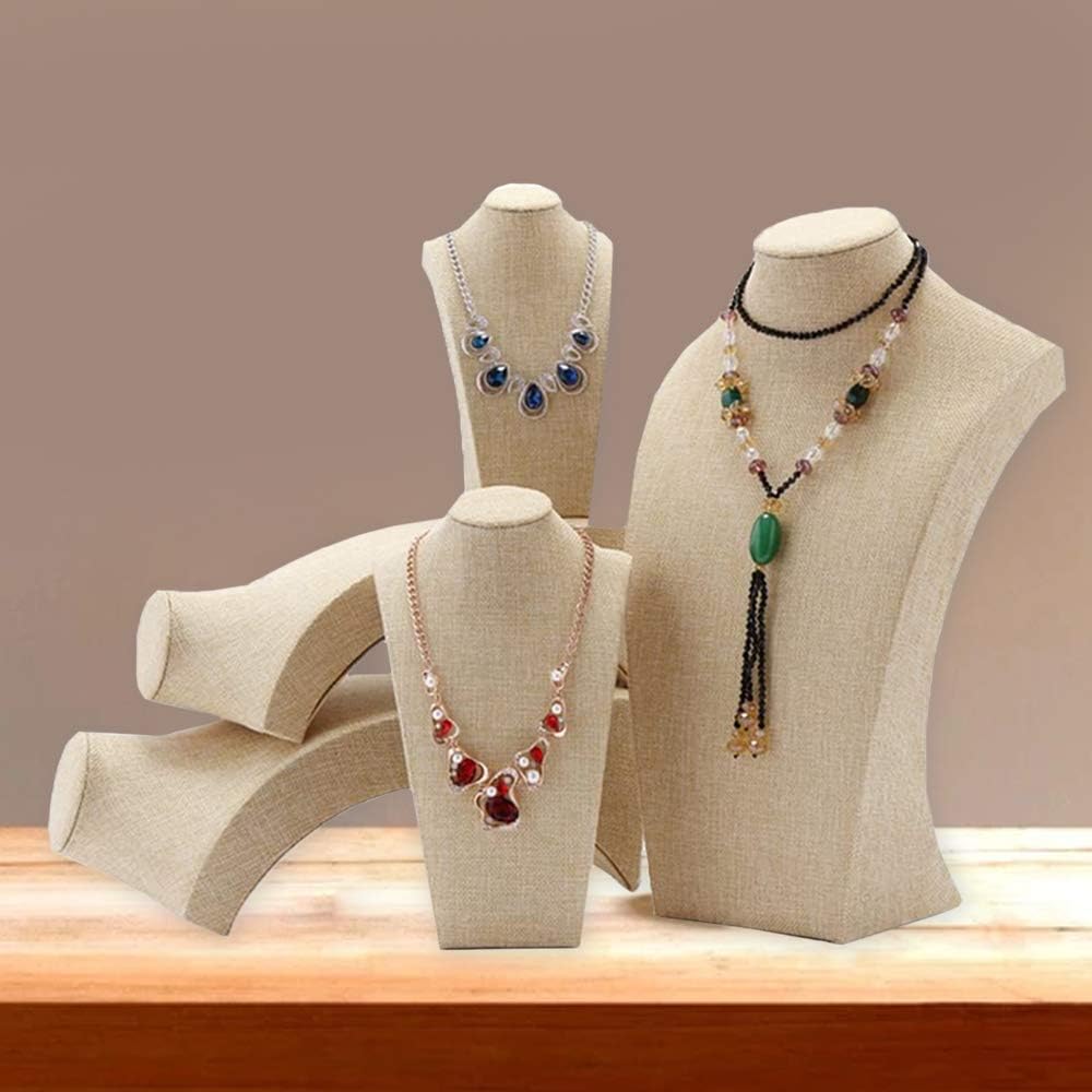 Beige Linen Necklace Display Bust - 13.7" Jewelry Holder for Necklaces, Bracelets, Figure Display Stand (35x20cm)