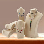 Necklace Display Bust, 9.8" high Beige Linen Jewelry Holder for Necklaces & Bracelets, Figure Display Stand for Jewelry Shop & Personal Makeup (25cm*14cm)