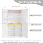 Wood Tall Storage Cabinet, 71.3" Freestanding Kitchen Pantry Cabinet with 4 Doors, 2 Inner Drawers, Adjustable Shelves for Kitchen, Dining Room, Bathroom, White