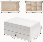 Meangood Jewelry Box Organizer for Women, 2 Layer Large Jewelry Storage Case, Rustic Wooden Jewelry Box with Mirror & Ring Tray for Necklace Earring Bracelets Rings, Vintage Style (White)