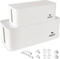 DMoose Cable Management Box - 2 Pack Medium & Large Cord Organizer for Desk & Floor - Cable Organizer Box for Child & Pet - Cable Box Hider for Tidy Office & Home, Power Strip Cover (White, Pack of 2)