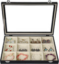 Stratalife Jewelry Organizer Bracelet Holder Organizer Box Earring Storage Drawer Jewelry Display Anti Tarnish Ring Holder For Women Girls 12 Grid (Beige Black)