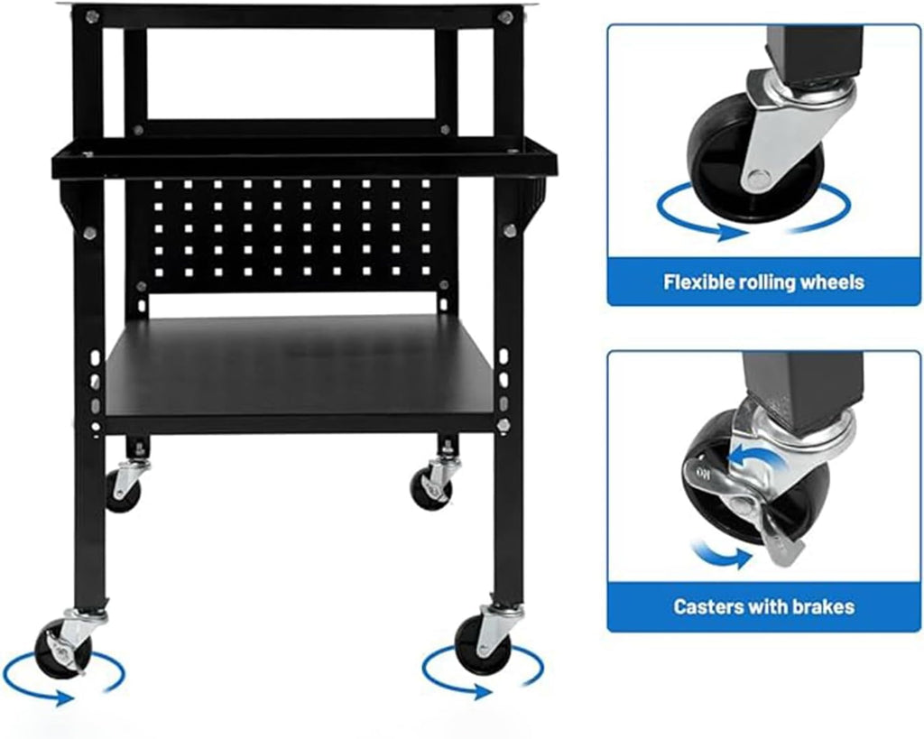 Welding Table 36''x24'' Portable Steel Cart, 1200 lbs Load Capacity Welding Workbench Table Welding Table Top with 5/8" Holes and Adjustable Wheels, Welding Cart for Welding Sawing