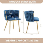 Kiztir Velvet Dining Chairs Set of 4, Modern Dining Chair with Gold Metal Legs, Luxury Tufted Dining Chairs for Dining Room, Bedroom, Kitchen (Blue)
