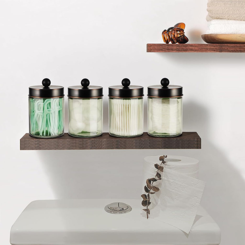 Amolliar Sage Green Apothecary Glass Jar With Metal Lid & Stickers, Bathroom Qtip Holder Storage Canister, Farmhouse Decor for Cotton Balls, Cotton Swabs, Makeup Pads, Bath Salt, Floss, ORB 2 Pack