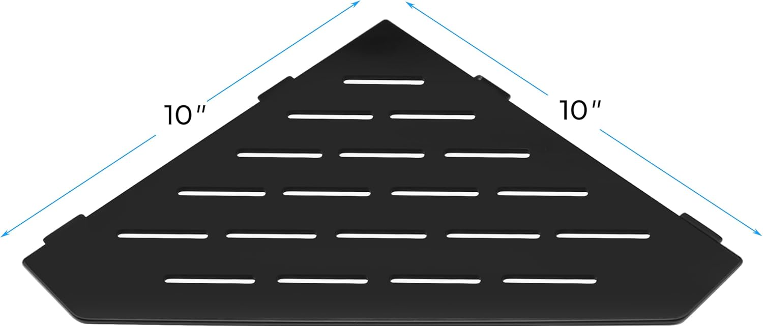 FerdY 2-Pack 10" Matte Black Recessed Corner Shower Shelf, for Tiled Bathroom Walls, 304 Stainless Steel Floating Shelf, Shower Caddy Storage Shelves, No Drilling Required, Striped Diamond