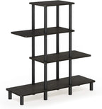 4-Tier Ladder Accent Display Shelf, Toolless Open Shelves Book Shelf, Round Tubes Storage Shelves, for Organization and Storage, Garage, Home Office, Living Room, Espresso