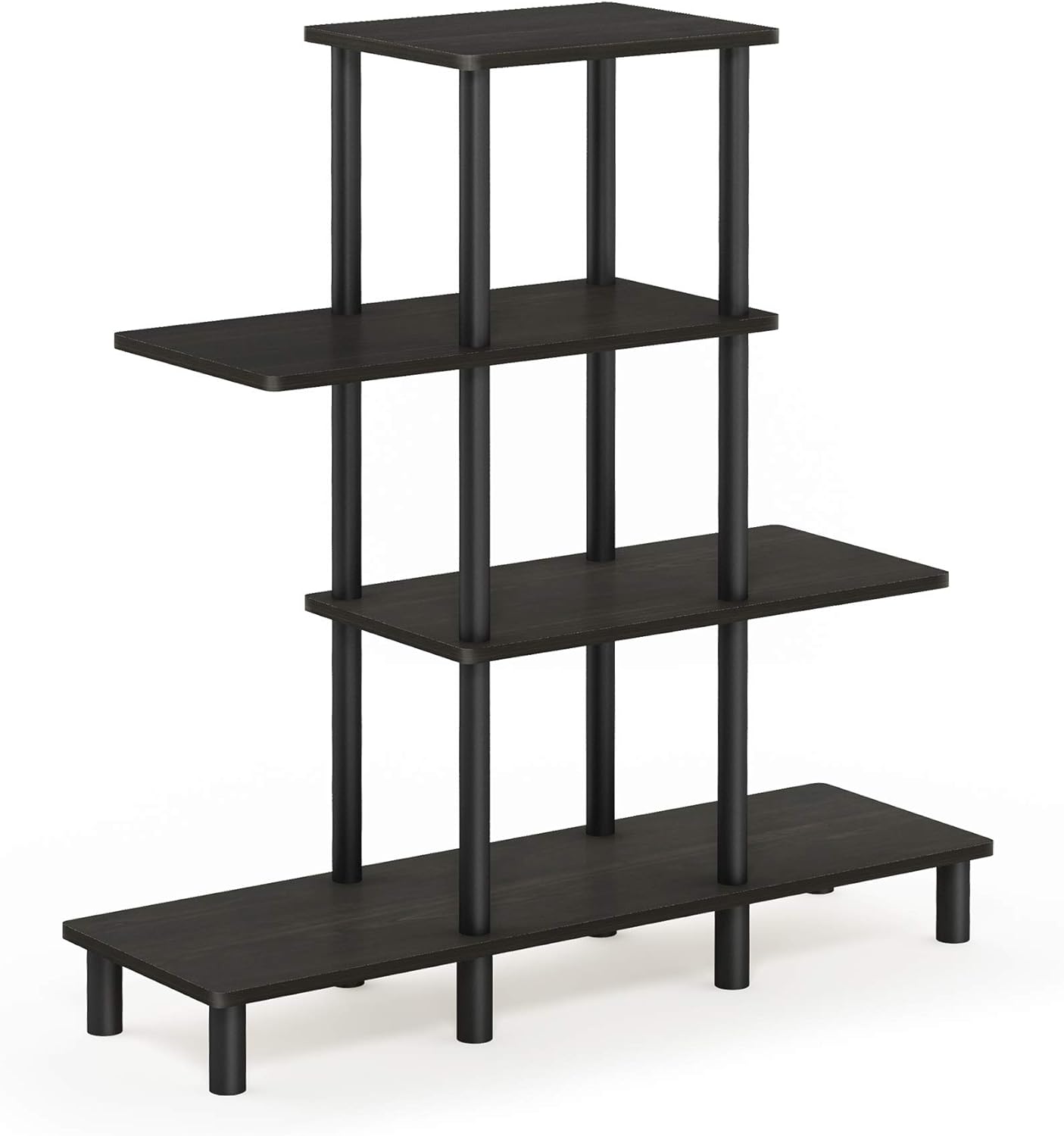 4-Tier Ladder Accent Display Shelf, Toolless Open Shelves Book Shelf, Round Tubes Storage Shelves, for Organization and Storage, Garage, Home Office, Living Room, Espresso