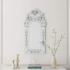 KOHROS Bathroom Vanity Mirror with Floral Etched 40" x 21" Decorative Wall Mirror Frameless Beveled Edge Bathroom Mirror for Vanity Bedroom