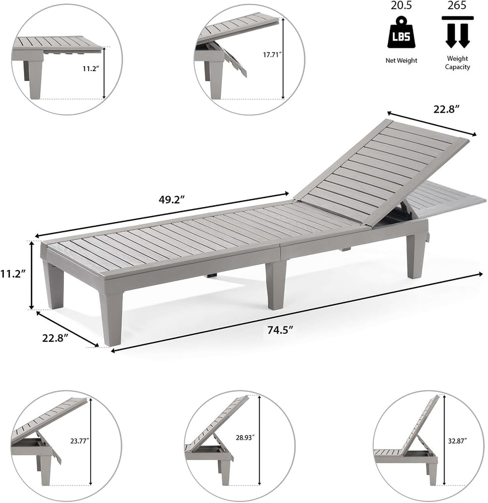 Nestl Sun Tanning Chair - Light Grey Chaise Lounge Chair Outdoor, Lightweight...