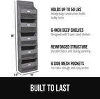 GORILLA GRIP Large Capacity Closet Organizer, 5 Deep Shelves, Holds 50lbs, Over the Door Organizers 6 Mesh Pockets, Shelf Storage for Clothes Crafts Dorm Essentials, 3 Metal Hooks, 58x15 Inches, Gray