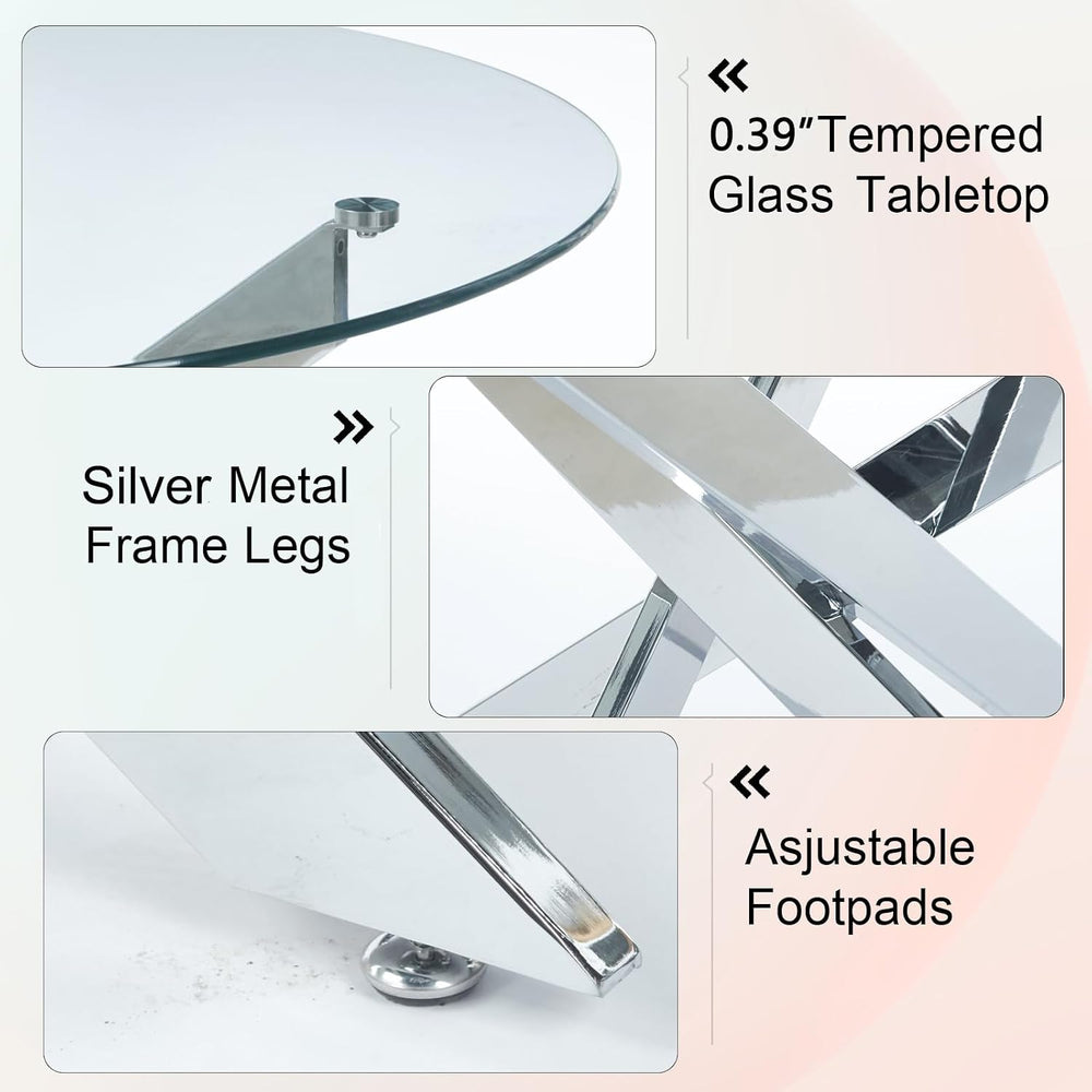 Round Glass Dining Table Set,36'' Glass Kitchen Dining Table Set for ...