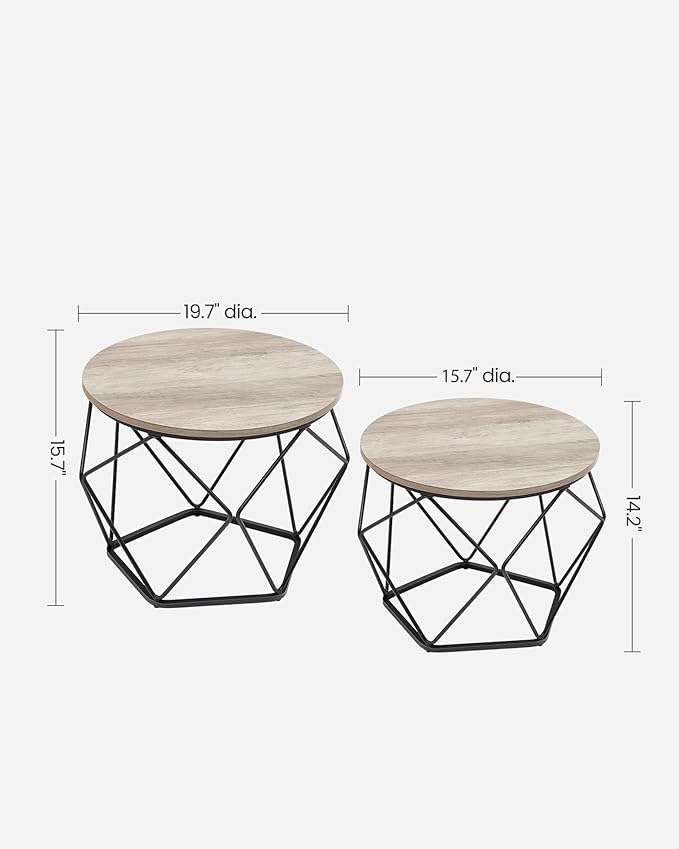 VASAGLE Small Coffee Table Set of 2, Round Coffee Table with Steel Frame, Sid...