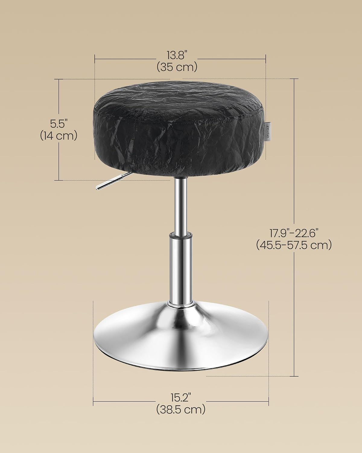VASAGLE Adjustable Bar Stool, 360° Swivel, PU Leather, Thick Cushion, for Kitchen, Dining Room Bedroom, Modern, Ink Black