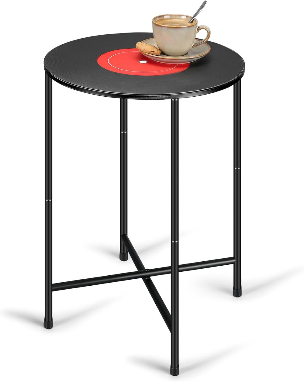Colingmill 14 x 22 Inch Small Round Side Table End Drink Table Vinyl Records ...