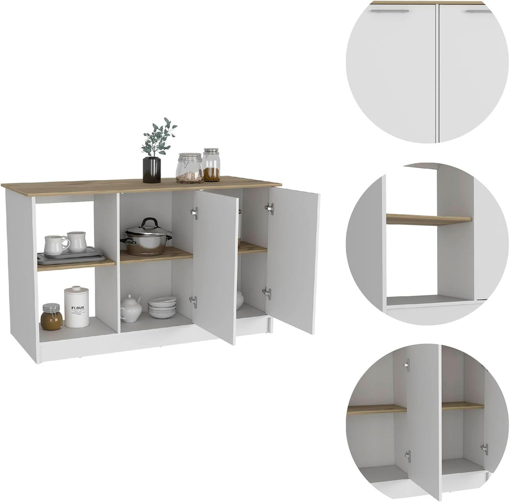 Kitchen Island with Large Countertop and Double Door Cabinet | Includes doubl...