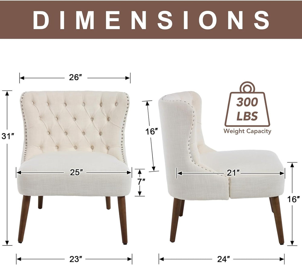 chairus Tufted Slipper Accent Chairs Set of 2, Linen Upholstered Armless Livi...