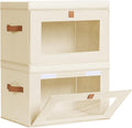 Large Closet Storage Organizer - Clothes Storage Bins with Handles & Window, Collapsible Decorative Boxes with Lids, Fabric Containers for Living Room, Dorm, 2 Pack, Beige
