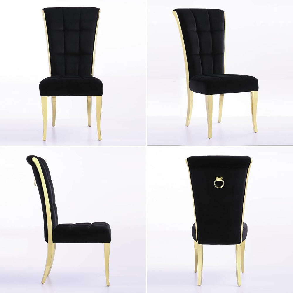 ACEDÉCOR Black and Gold Dining Chairs, Black Velvet Upholstered Chairs with R...