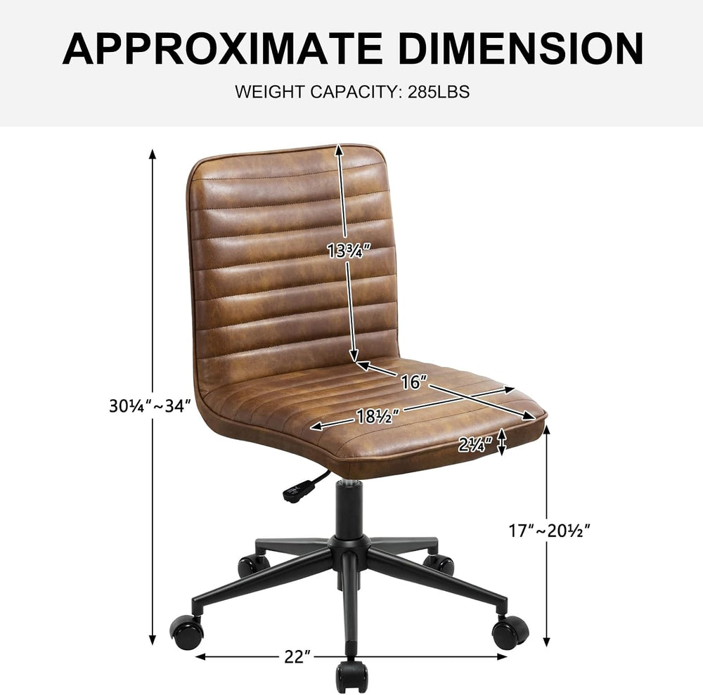 Furnimart Armless Swivel Rolling Desk Chair, Adjustable Faux Leather Vanity C...