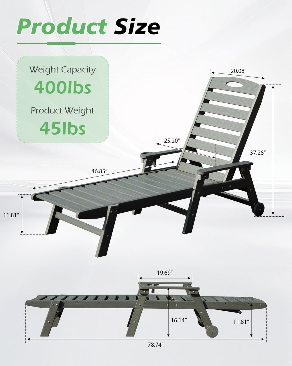 Domi Outdoor Lounge Chairs Set of 2, HDPE Pool Chaise Lounge Chairs for Pools...