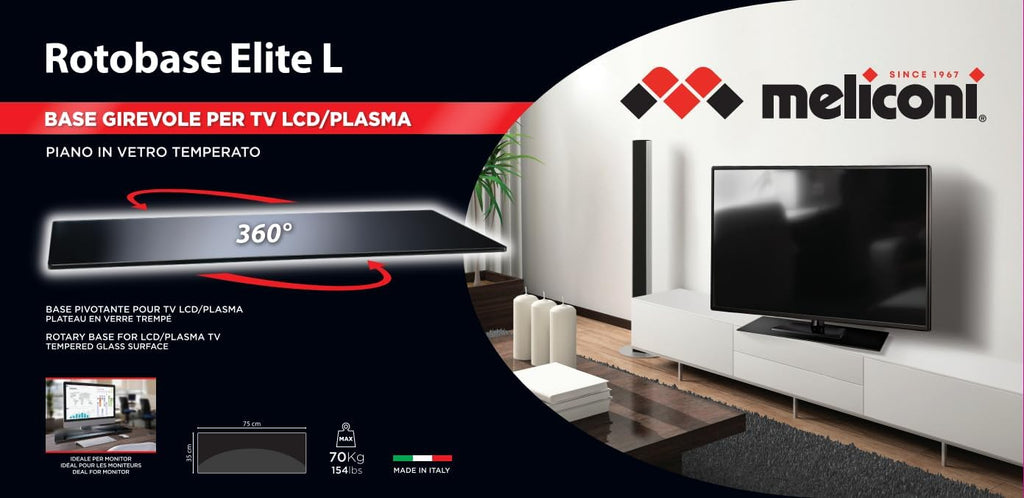 Meliconi 469105 75 x 35 cm Rotobase Elite L Stand for TV - Black