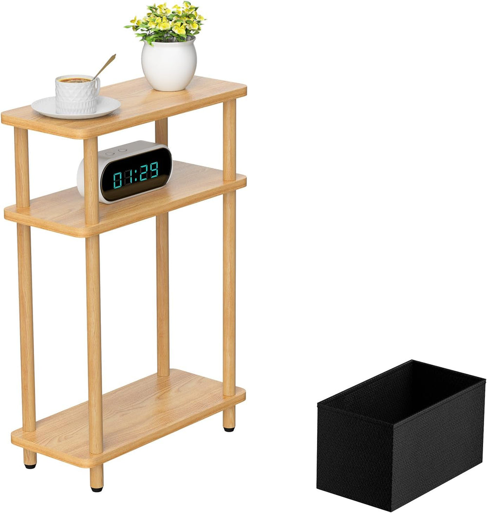 THUMEYE Narrow Side Table with Fabric Basket, 7" Wide, 3 Tier Skinny End...