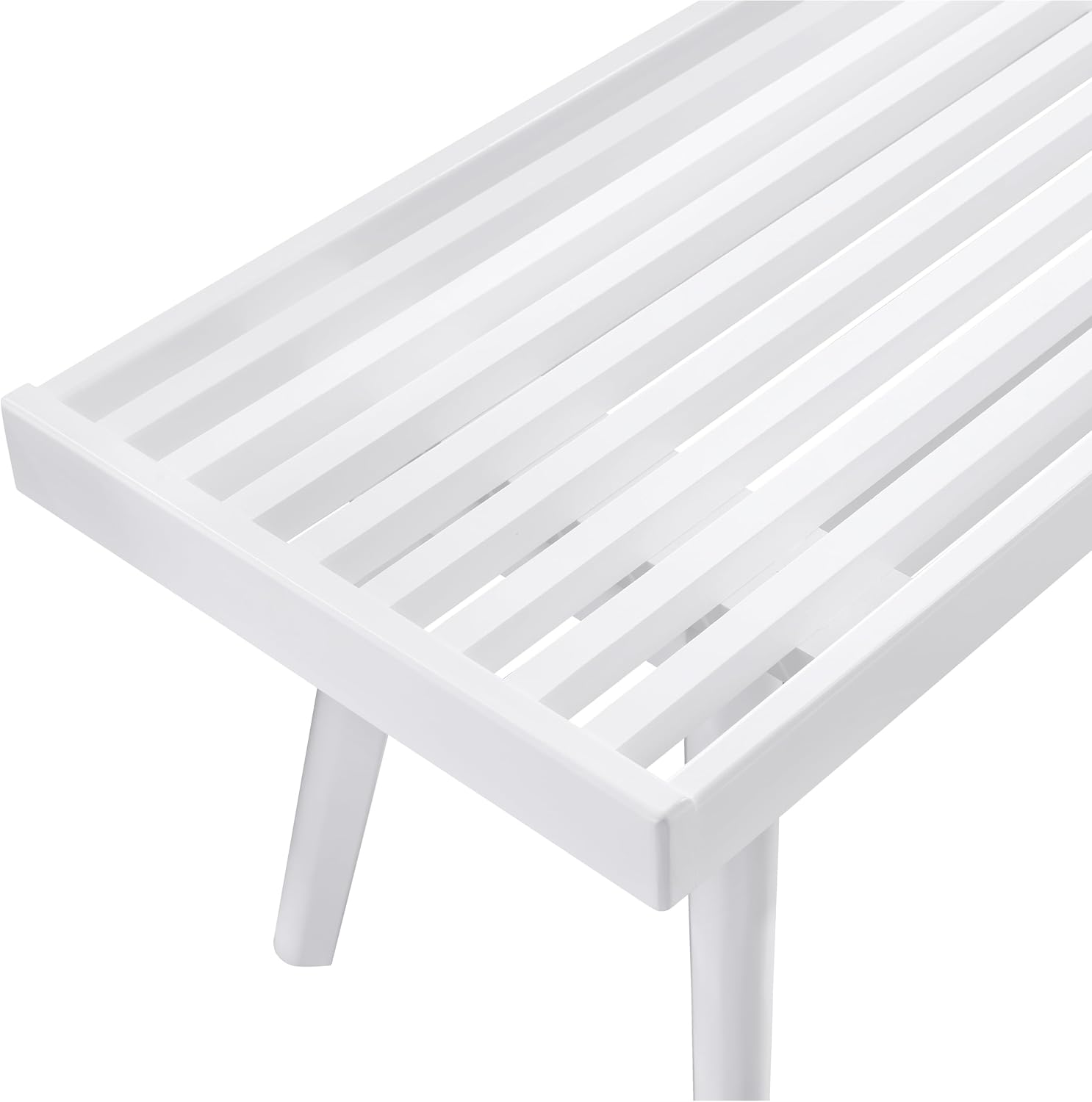 White Solid Wood Bench: Farmhouse Style Slatted Entryway Seat - 56.3" Long New Zealand Pine with Tapered Legs - Bedroom & Hallway Decor for Modern Homes