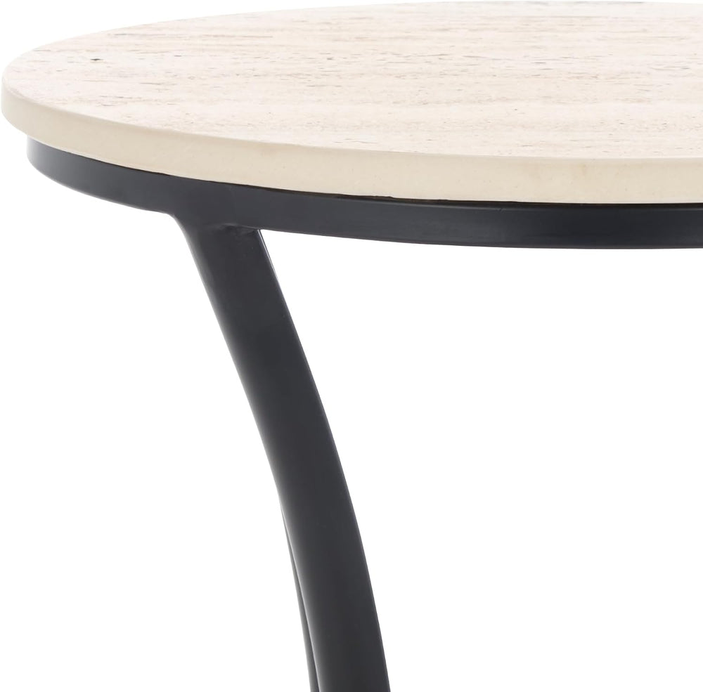 SAFAVIEH Home Collection - Saxony Side Table, Round Beige Travertine Top with...