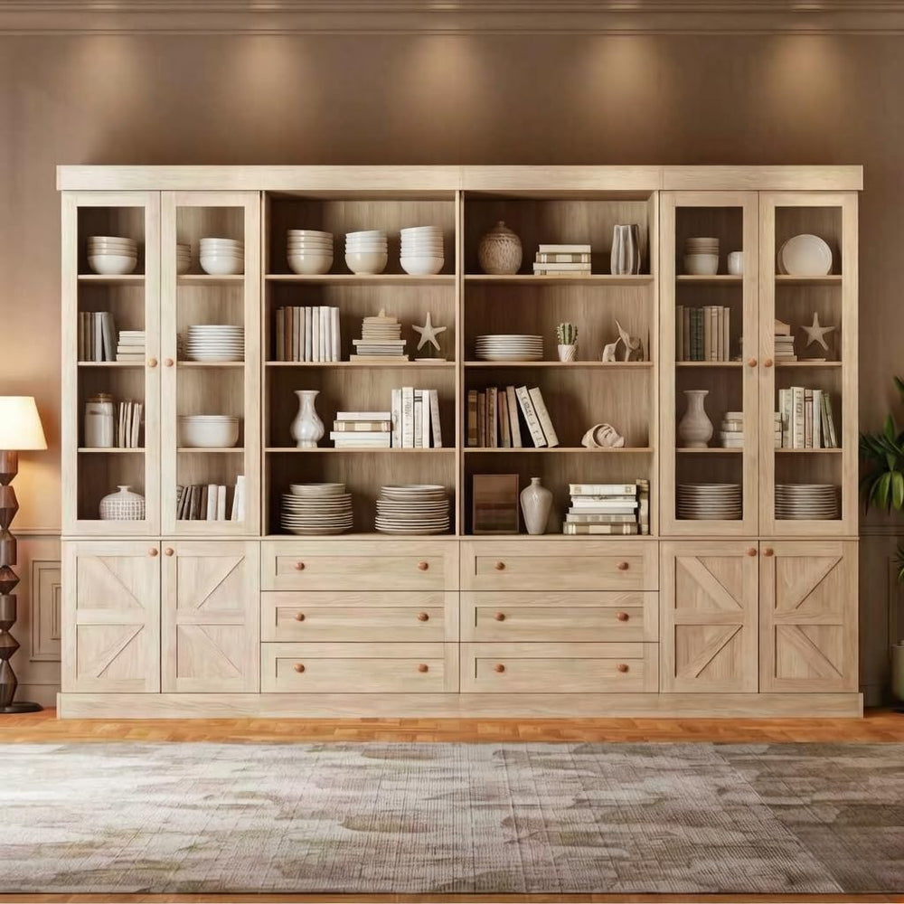 71" Tall Farmhouse Kitchen Pantry, Large Storage Cabinet with Glass Door...