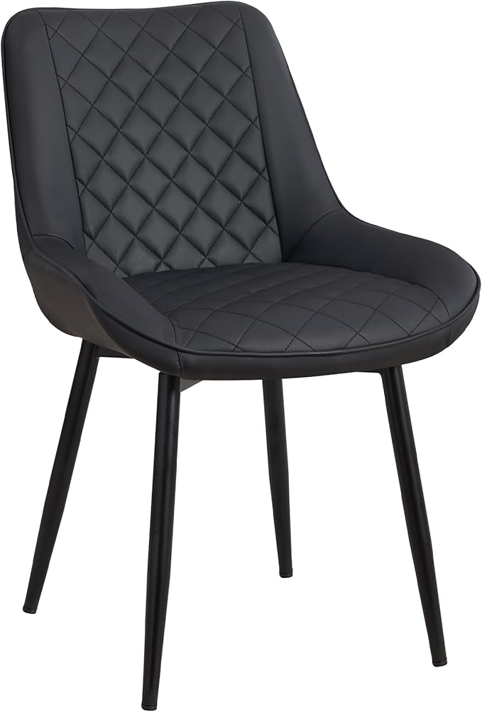 Dining Chair, Modern Dining Chairs with Thick Cushions, Faux Leather Upholstered Kitchen Dining Room Chairs with Metal Adjustable Legs for Dining Living Room, Black
