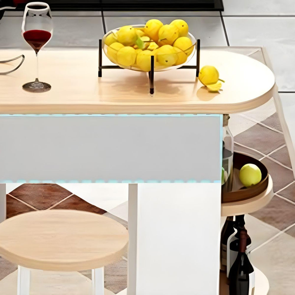 3-Piece Bar Table with Stools, Modern Living Room Set 3-Tier Storage Shelves ...