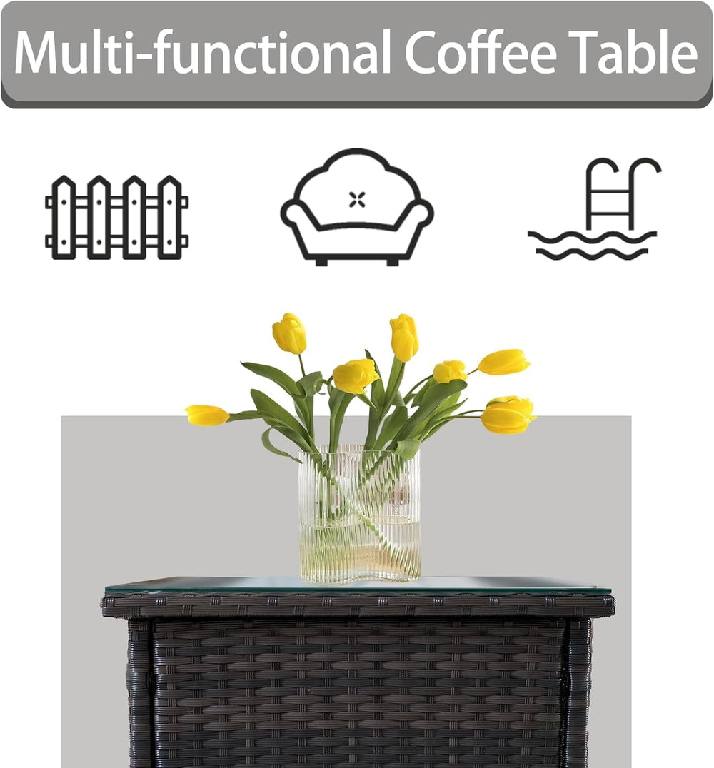Outdoor Patio Wicker Table,Rattan Side Table,Modern Patio End Side Table with...
