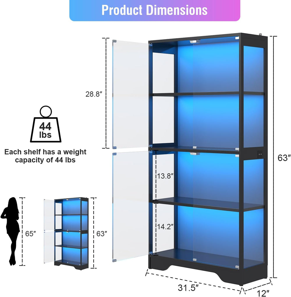 knoworld Display Cabinet with Glass Doors, 63" Tall Curio Cabinet with H...