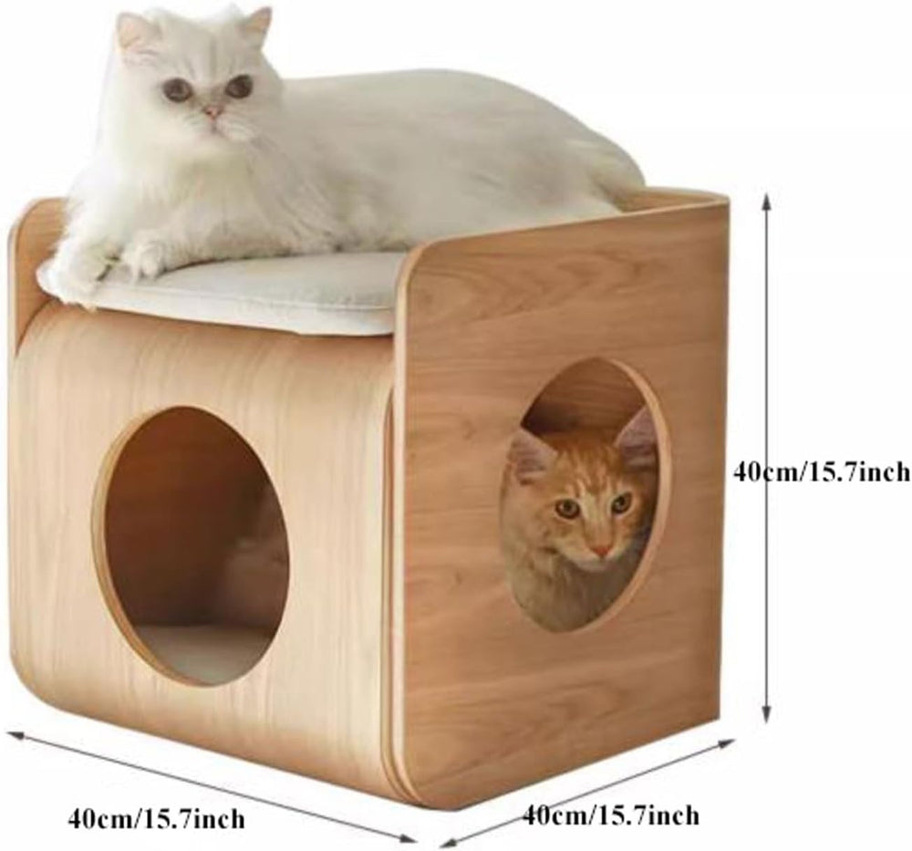 Rustic Side Table Multipurpose Wood End Table Side, with Cat Bed Cave Furnitu...