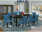 East West Furniture LGSI9-BLK-21 9 Piece Dining Table Set Includes a Rectangle Dining Room Table with Butterfly Leaf and 8 Blue Linen Fabric Upholstered Chairs, 42x84 Inch, Black