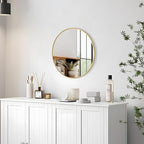 12 Inch Gold Round Bathroom Mirror Circle Wall Mirrors Brushed Metal Frame Anti-Rust Tempered Glass Mirror for Bathroom Bedroom Entryway Living Room