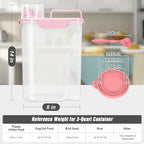 Pet Dog Cat Food Storage Container 5 to 7 lbs with Can Cover and Mixing Spoon, Airtight Pet Food Storage Dispenser with Large Spout & Measuring Cup for Kibble Dog Treat Bird Seed Container -Pink