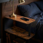 3-Tier Narrow End Table, Industrial Slim Side Table for Small Spaces, Sofa Couch Table Accent Nightstand with Storage Shelves for Living Room, Bedroom, Rustic Brown