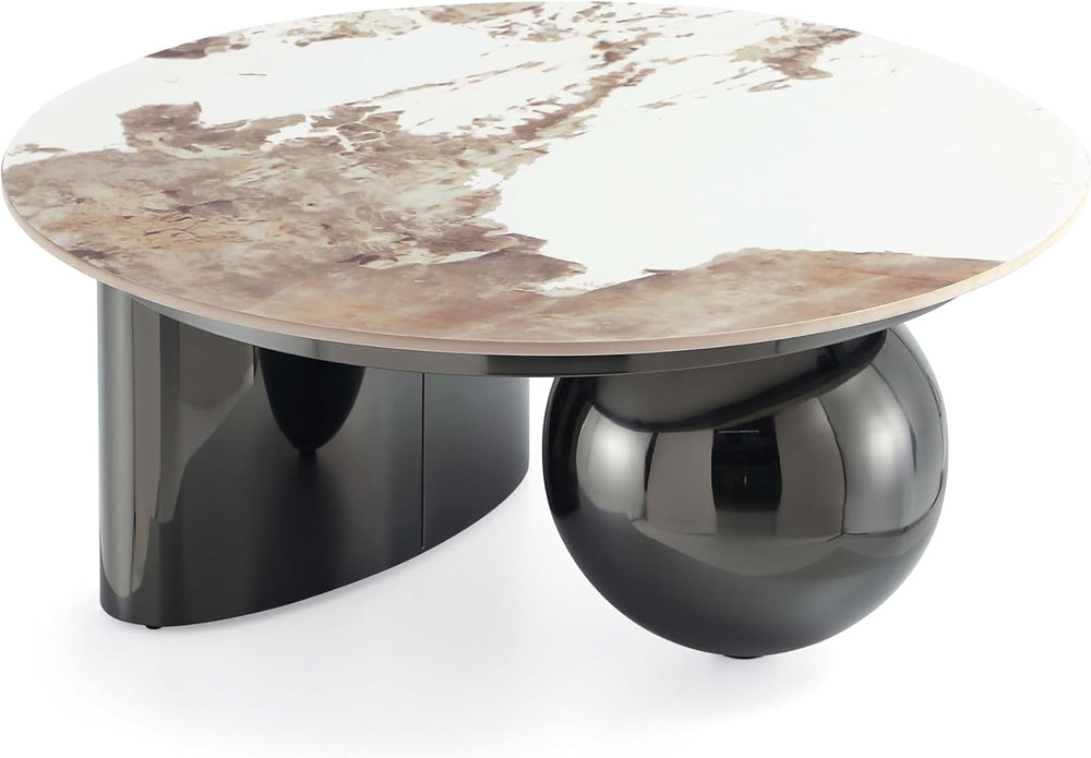 Manhattan Comfort Laurel 2 Piece Set, Round End and Coffee Tables with Sinter...