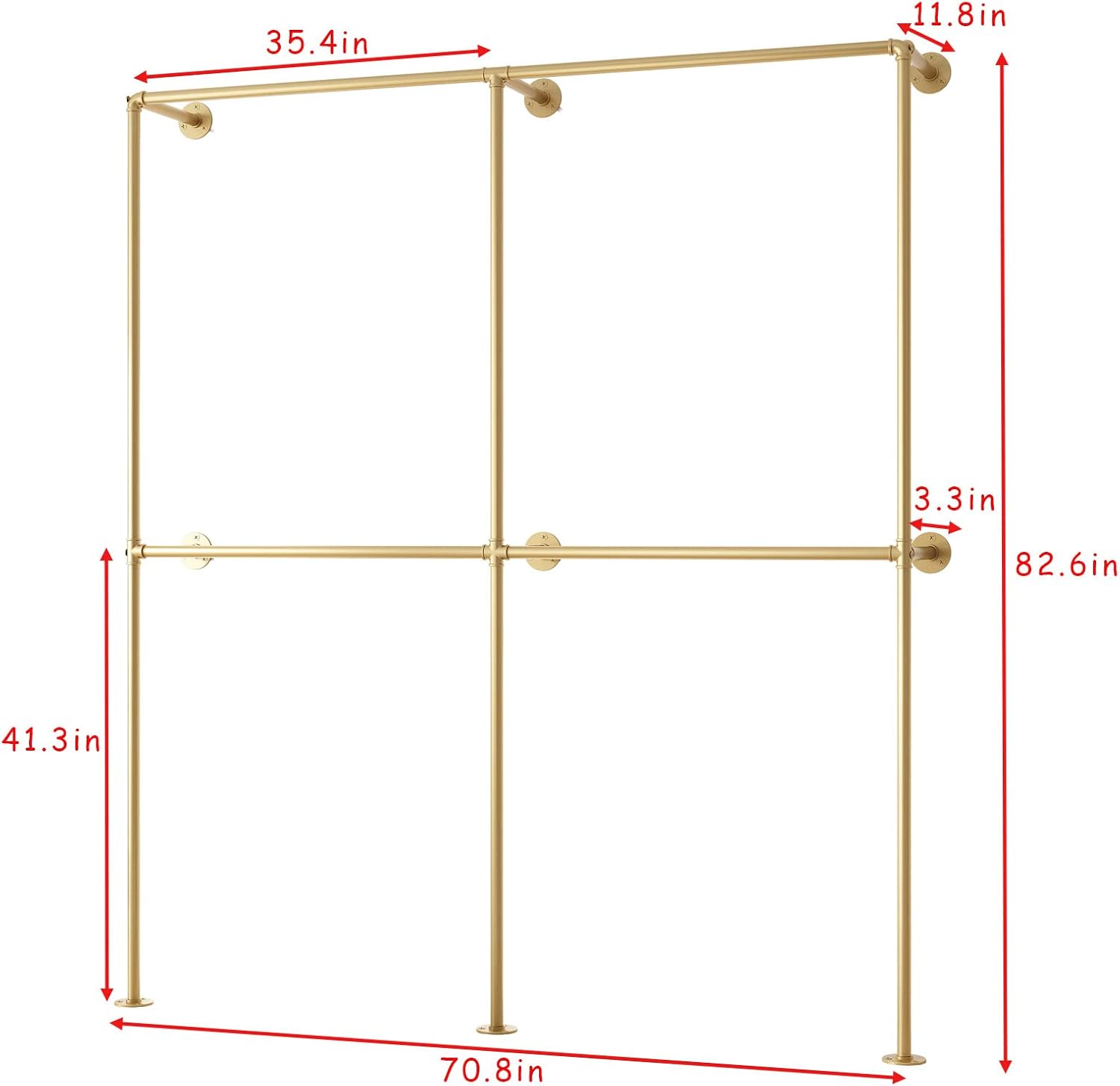 Gold Pipe Clothing Racks Wall Mount Gold Clothes Rack, Heavy Duty Industrial Pipe Clothes Racks Retail Display Hanging Rod for Closet Storage, Laundry Room