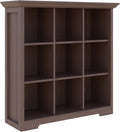 Cube Shelf Bookcase with Base - Wooden 3 Tiers Floor Standing Low Storage Cabinet for Home and Office, 9-Cube Lattice Bookshelf, Walnut